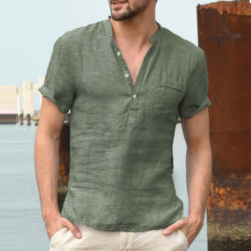 summer cotton and linen shortsleeved mens solid color collar buckle halfplacket simple shortsleeved shirt 220614, Black
summer cotton and linen shortsleeved mens solid color collar buckle halfplacket simple shortsleeved shirt 220614, Black