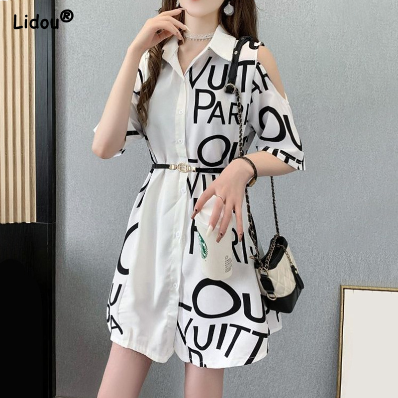Women Turn-down Collar Off Shoulder Short Sleeve Empire Give Belt A-LINE Skirt Summer Letter Print Casual Dress Clothing Female, Black
Women Turn-down Collar Off Shoulder Short Sleeve Empire Give Belt A-LINE Skirt Summer Letter Print Casual Dress Clothing Female, Black