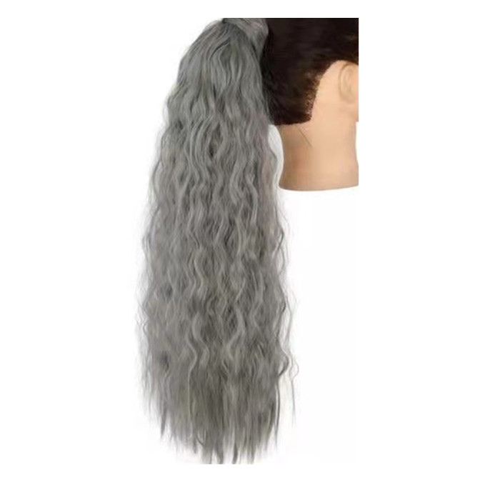 Dreamly natural silver curly gray ponytail human hair extension drawstring wraps clip in pony tail hairpiece 120g