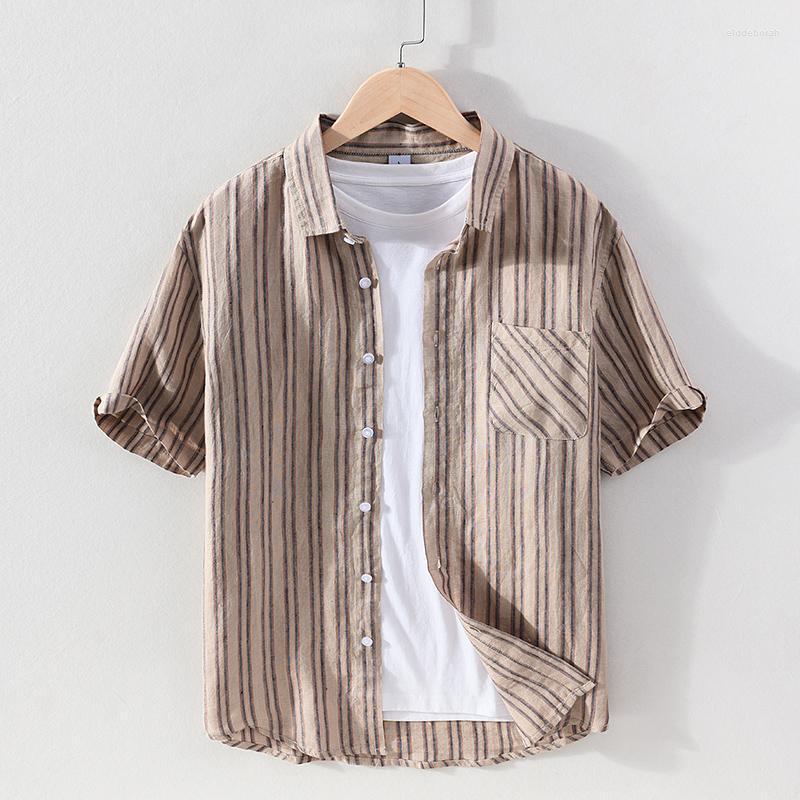 Men's Casual Shirts Pure Linen Short Sleeve Shirt For Men Summer Turn-down Collar Tops Male Fashion Striped ClothingMen's Men'sMen's El, Gray 
Men's Casual Shirts Pure Linen Short Sleeve Shirt For Men Summer Turn-down Collar Tops Male Fashion Striped ClothingMen's Men'sMen's El, Gray