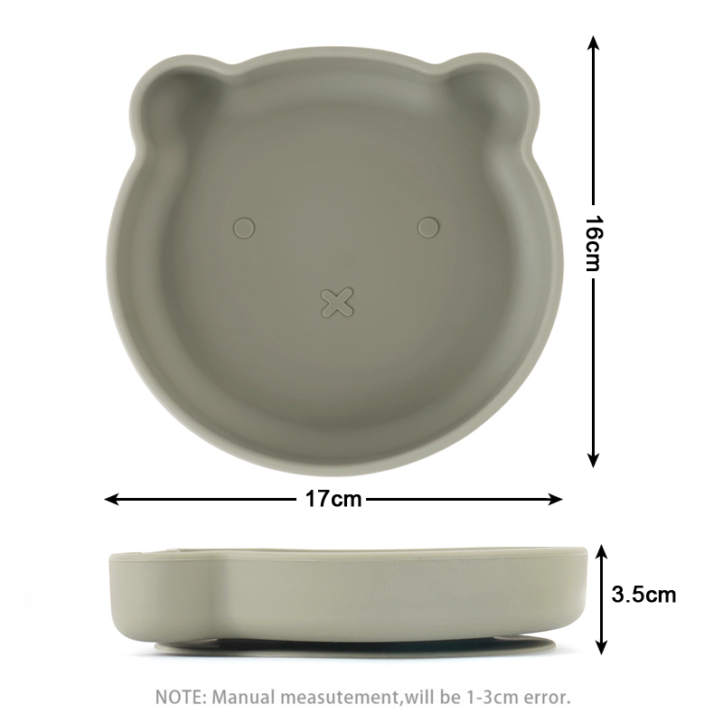 Custom Cartoon Bear Colorful Silicone Dinner Plate Powerful Suction Cup BPA Free Wooden Handle Fork Spoon Child Feeding Set 220512