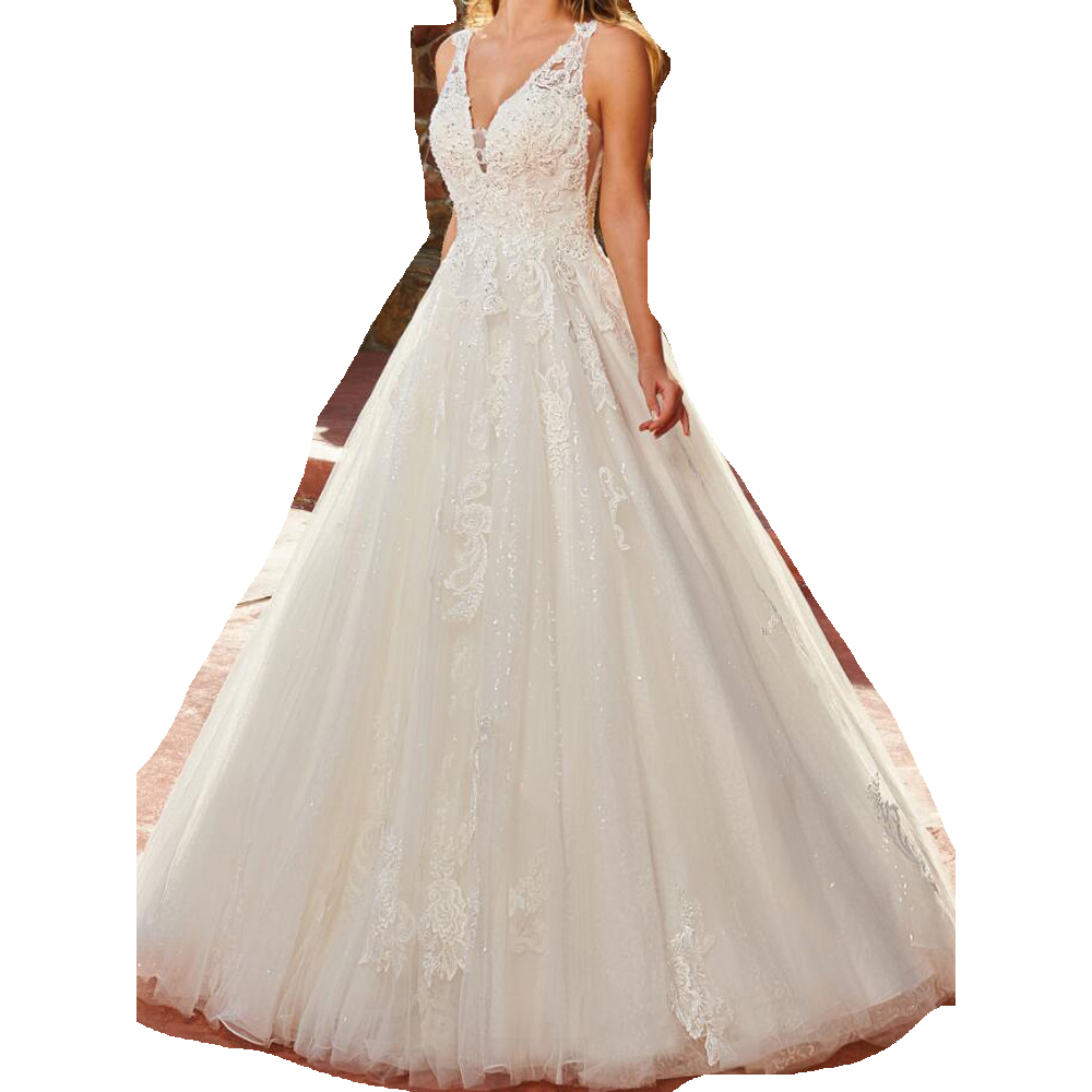 Glitter Tulle Wedding Dresses Bridal Gowns Sweetheart Neckline Applique with Beading Side Seam Illusions Chapel Train