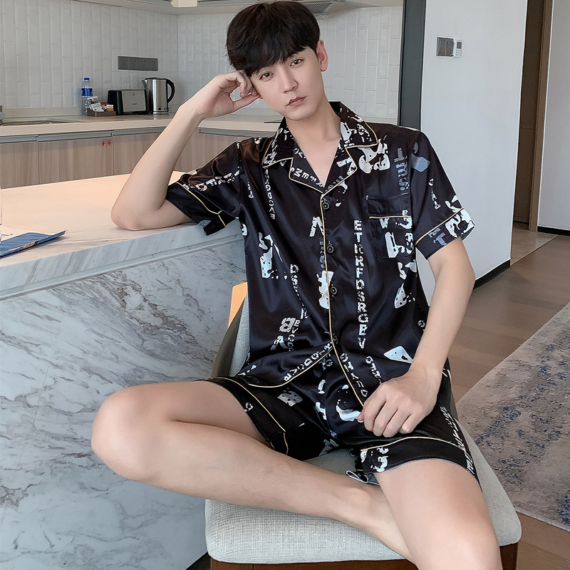 M 5XL Men Summer Pajama Sets Man Large Bust Silk s Shorts Pants Satin Sleep Wear Pijamas Pyjama Mujer 4x 220628
