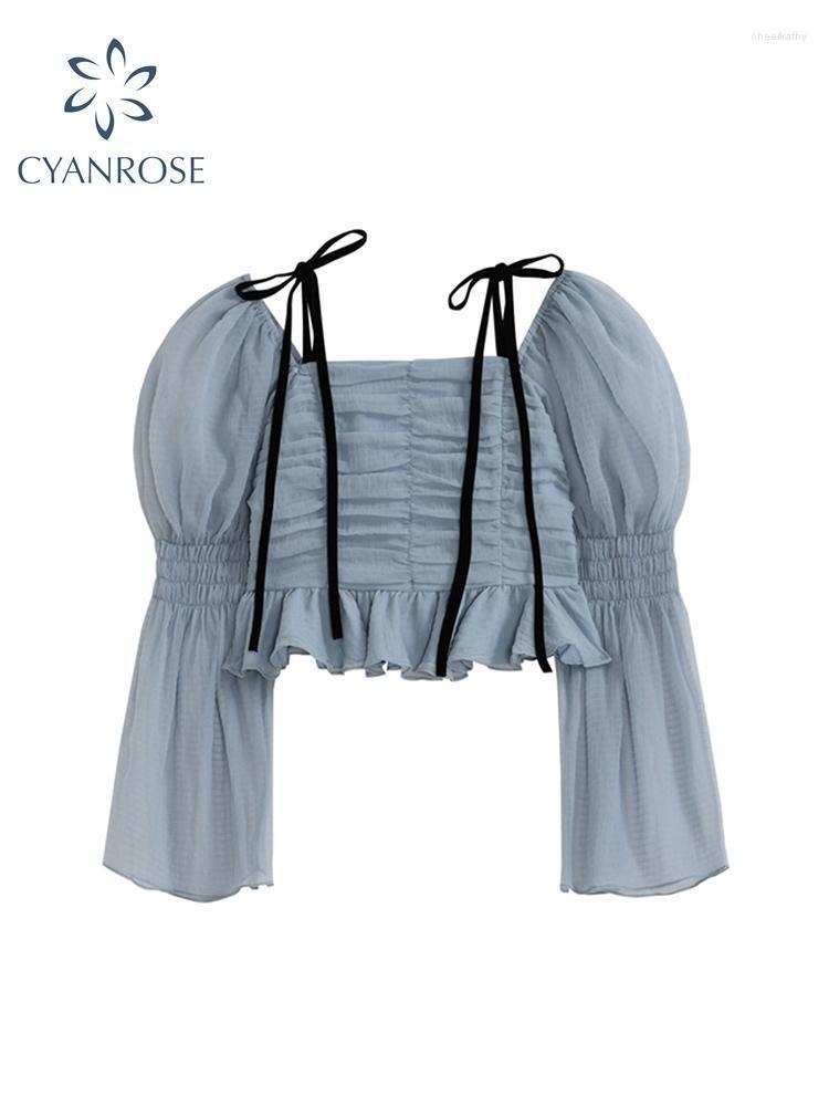 Women's Blouses & Shirts Puff Long Sleeve Draped Design Blue Or Crop Tops Women Slim Sexy Chiffon Party Club Bar Boydcon Blusas 2022 Summer
Women's Blouses & Shirts Puff Long Sleeve Draped Design Blue Or Crop Tops Women Slim Sexy Chiffon Party Club Bar Boydcon Blusas 2022 Summer