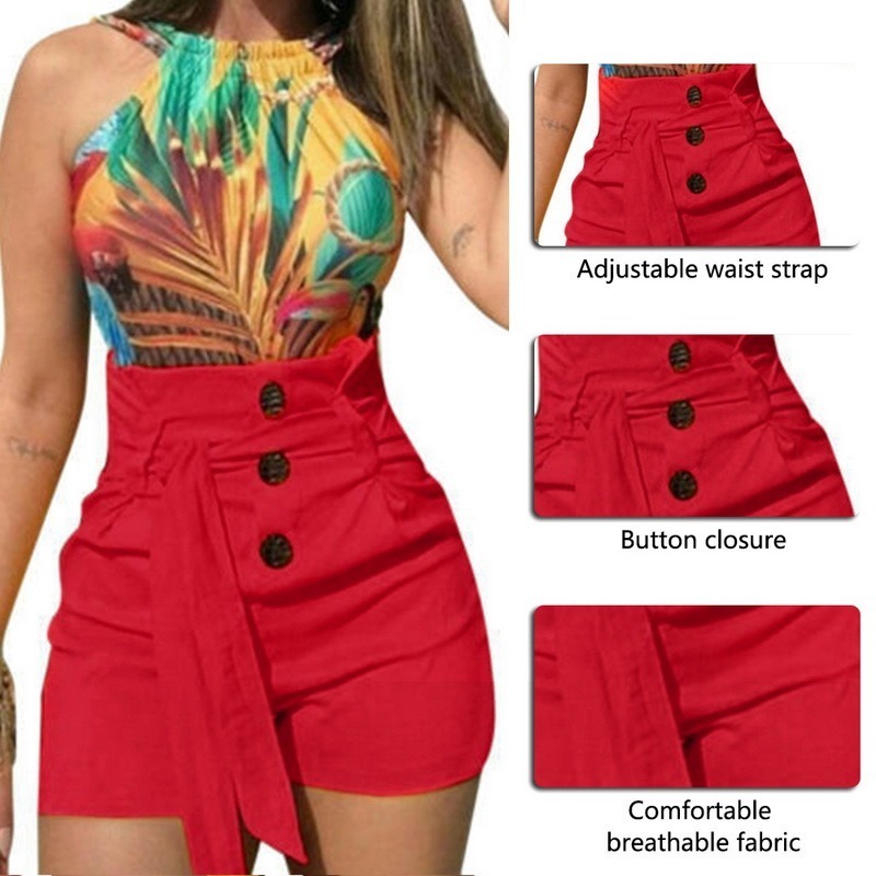 Women High Waist Shorts Button Fashion Summer Casual Female Sexy Skinny Short Pants With Belt Plus Size Short 220527
