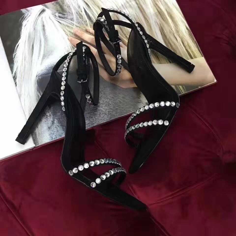 Summer all match leather women shoes waterproof platform style rhinestone high heels buckle strap stiletto heel fashion open toe sandals