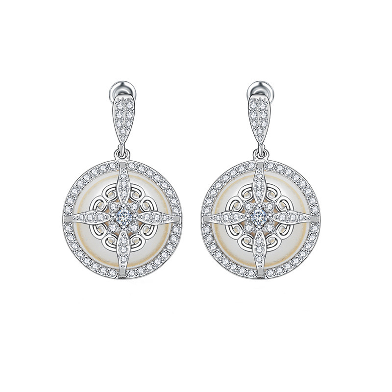White Zircon Pearl Drop Dangle Earrings S925 Silver Needle Wedding Jewelry for Women Girl Gift