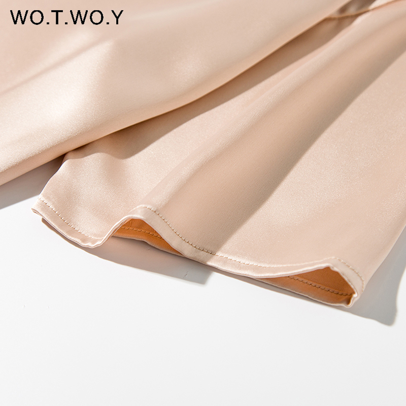 WOTWOY Summer Oversized Long Satin T-shirt Women Shinny Silky Loose Tops Female Casual Black White Short Sleeve Tee Shirts 220321