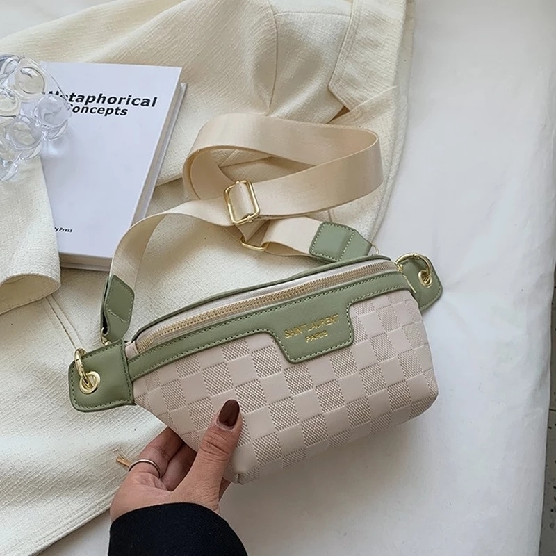 Women Waist Packs Wide Strap Crossbody Chest Bag Female Elegant Plaid PU Leather Fanny Pack Ladies Stylish Fanny Pack 220621 - view 3