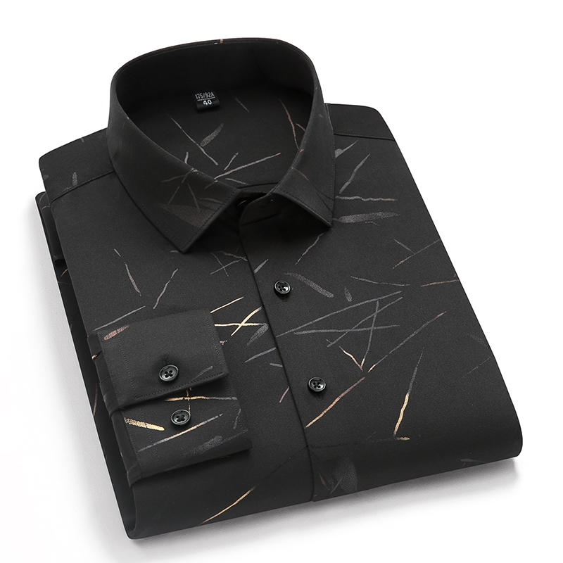 Printed Shirts for Men Casual long Sleeve Spandex Stretch Mens Shirt Leisure Fashion Quality Anti Wrinkle Man's Clothing 220322
