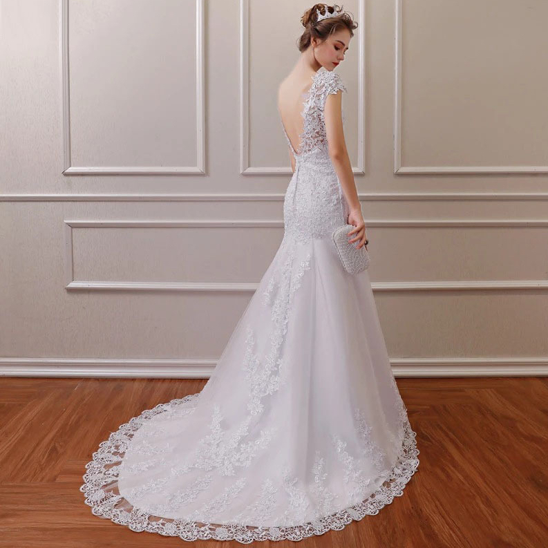 Lace Mermaid Wedding Dresses Elegant Sweetheart Tulle Appliques Bridal Gowns Sweep Train Sexy Backless Beach Vestidos De Noiva 403