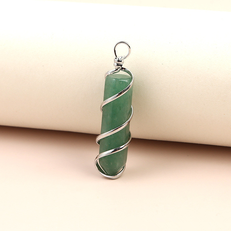 Natural Stone Wire Wrapped Hexagonal Prism Healing Chakra Crystal Charms Pendants For Diy Earrings Necklace Jewelry Making