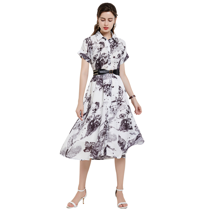 Summer Elegant Print Party Shirt Dress Short Sleeve Woman Designer Retro Lapel Classic Casual Button Up Shirt Dresses 2022 Runway Women Clothes Slim A-Line Midi Frock
Summer Elegant Print Party Shirt Dress Short Sleeve Woman Designer Retro Lapel Classic Casual Button Up Shirt Dresses 2022 Runway Women Clothes Slim A-Line Midi Frock