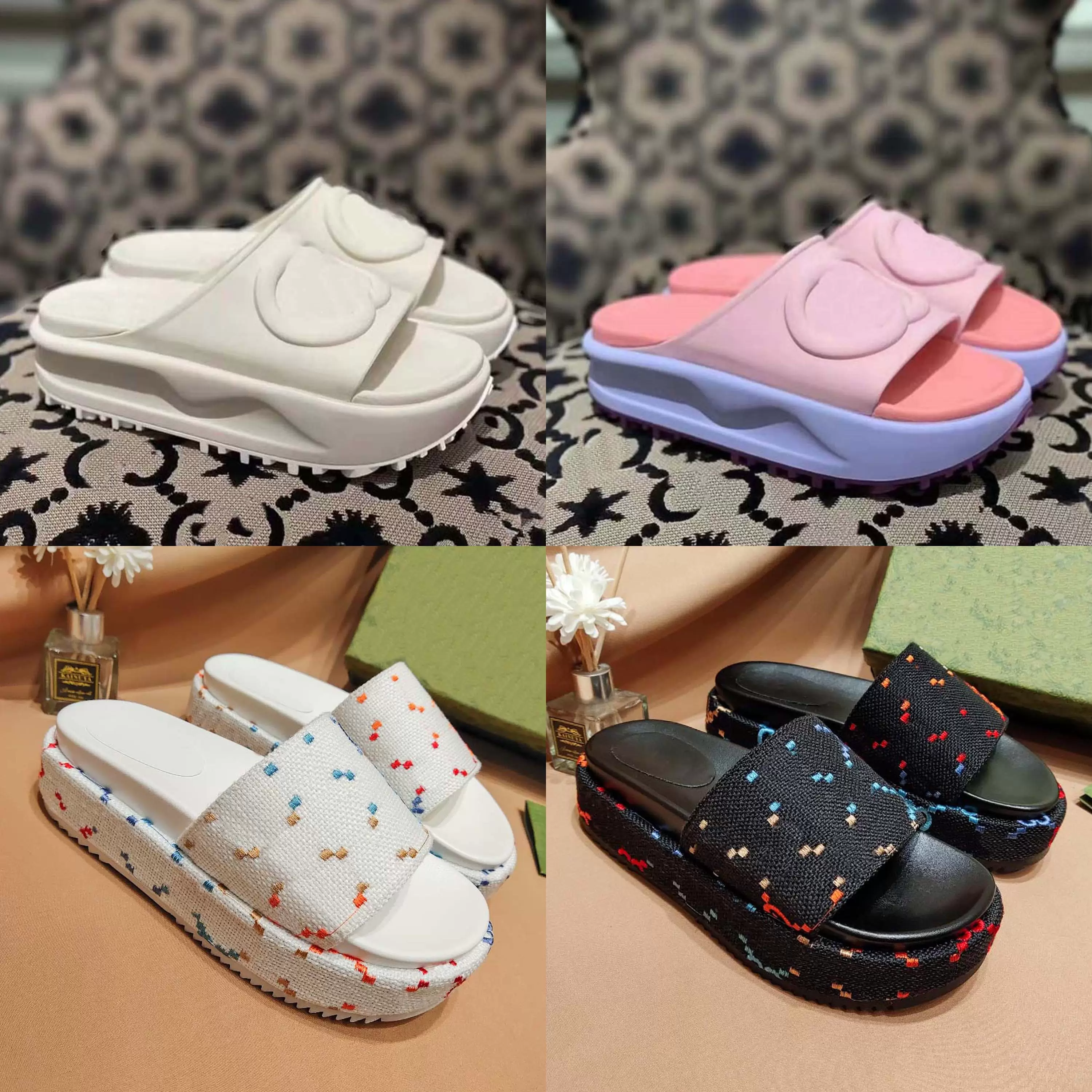 2022 New style Slippers Sandal Sliders Macaron thick bottom non-slip soft bottom fashion G house slipper women wear beach flip-flops INS