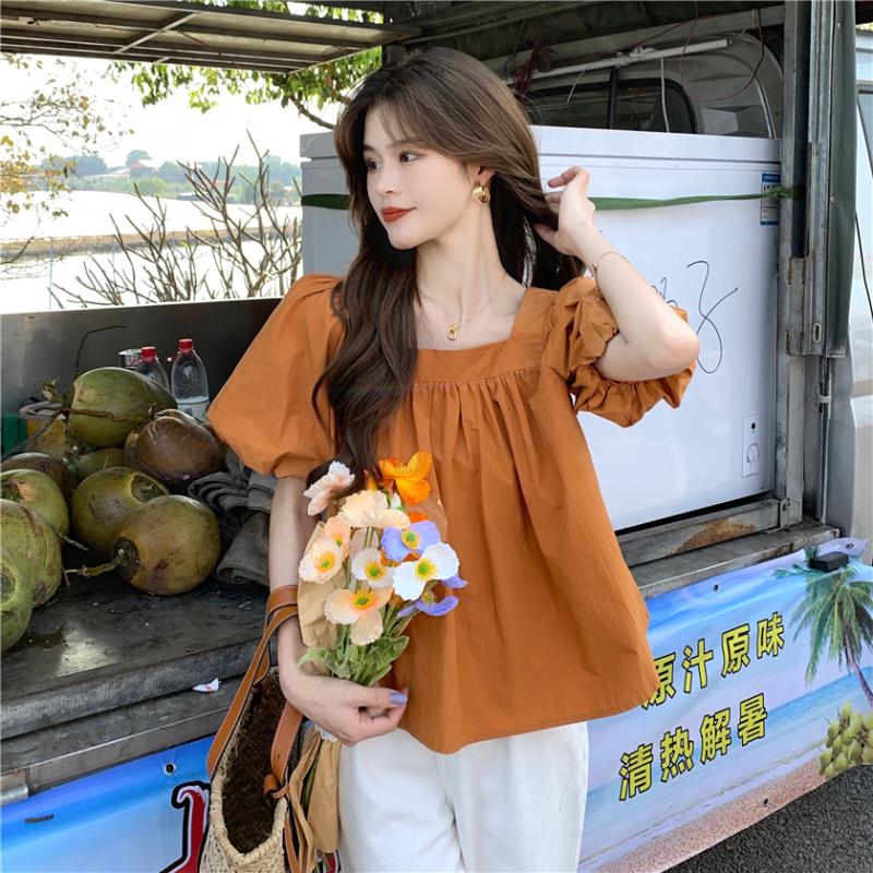 Women's Blouses & Shirts Women Korean Style Femme Puff Sleeve Summer Shirt Harajuku Blouse Womens ClothingWomen's, Orange