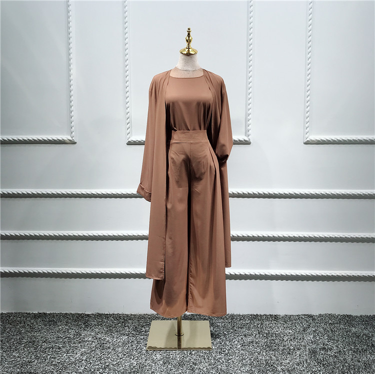 Three-pieces Muslim Abaya Turkish Kimono Tops Pants Muslim Dress Hijab Robe Dubai Caftan Kaftan Islam Clothing Suits wq2595w