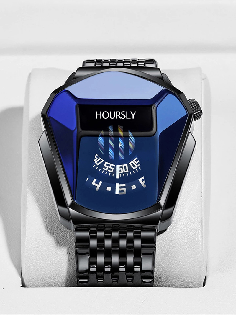 HOURSLY Trend Cool Men's Wrist Watch Stainless Steel Technology Fashion Quartz Watch For Men Relogio Masculino 220608