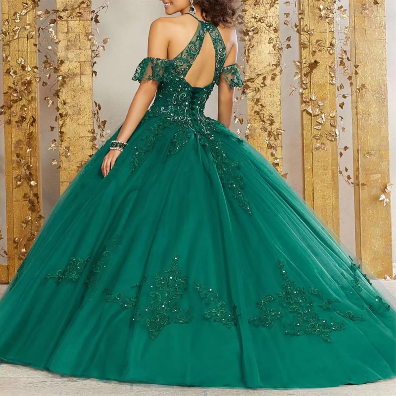 Elegant Quinceanera Dresses 2022 For Sweet 16 Girl Beading Sequined Off The Shoulder Princess Ball Gown Birthday Prom Dress