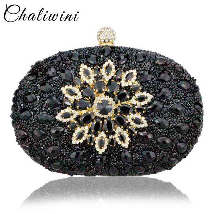 Wedding Diamond Floral Woman Clutch Bag Blue Crystal Handbags Sling Package Cellphone Pocket Matching Wallet Purse