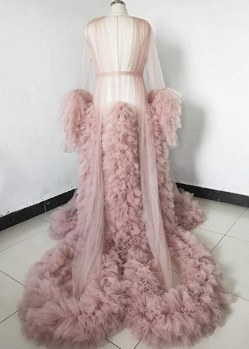 See-Through Sleepwear Puffy Evening Dress Bride Photo Robes Maternity Tulle Robe for Photoshoot Perspective Sheer Long Babyshower Gowns