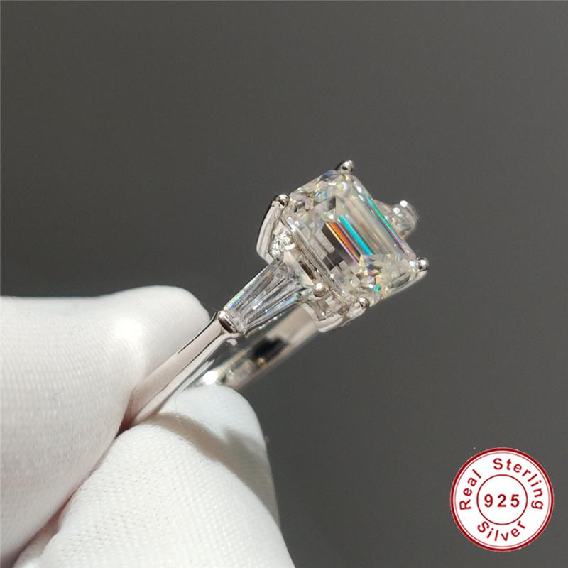 Cluster Rings Geoki 925 Sterling Silver Emerald Cut 1-2 Ct Passed Diamond Test D Color VVS1 Moissanite Wedding Ring Female Luxury Jewelry Gi