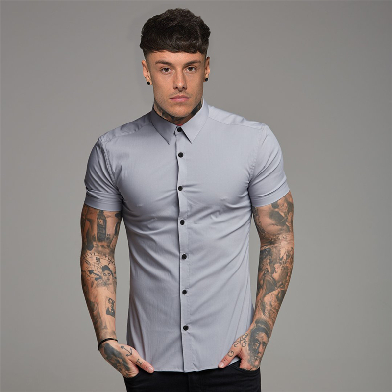 Summer Fashion Slim Fit Button Short Sleeve Shirts Men Casual Sportswear Dress Shirt Male Hipster Tops Fitness Clothing 220322