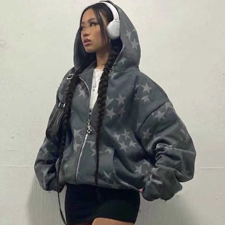 Vintage Sweatshirt Women Fashion Star Graphic Long Sleeves Zip Up Hoodies Women Kawaii Oversized Streetwear Y2K clothing emo, Color
Vintage Sweatshirt Women Fashion Star Graphic Long Sleeves Zip Up Hoodies Women Kawaii Oversized Streetwear Y2K clothing emo, Color