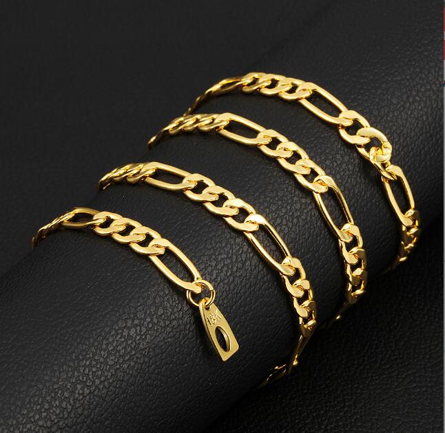 Men women plating 18K Gold 5MM Figaro Chain Bracelet Necklace 14 18 20 22 24 26 28 30 32 inch Fashion jewelry