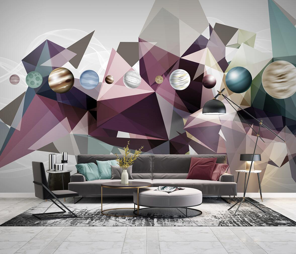 3D three-dimensional European style fresh and simple geometric figure living room bedroom sofa background wall mural wallpaper