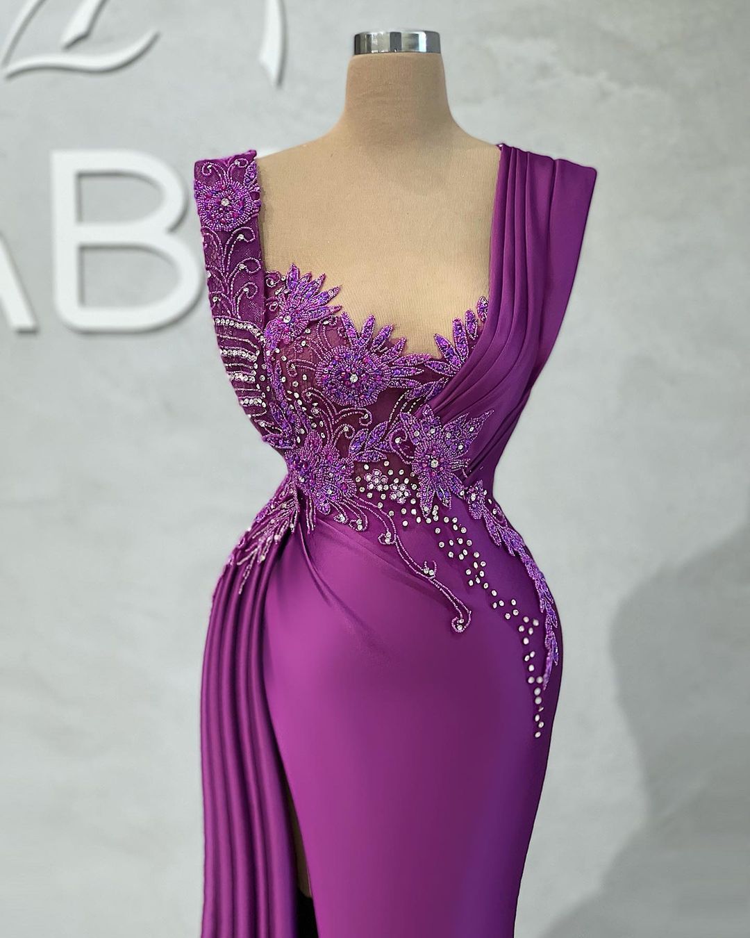 Plus Size Arabic Aso Ebi Purple Mermaid Luxurious Prom Dresses Beaded Crystals Evening Formal Party Second Reception Birthday Engagement Gowns Dress A