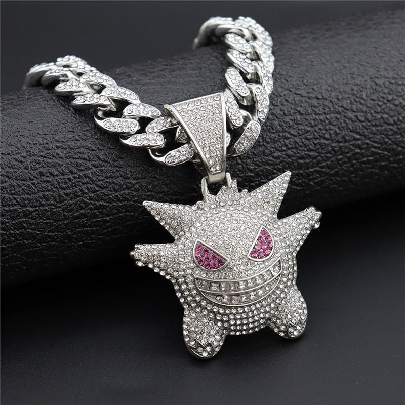 Pendant Necklaces Hip Hop Zircon Anime Ghost With Iced Out Bling Rhinestone Miami Cuban Chain Choker Necklace For Men Boy Gothic JewelryPend