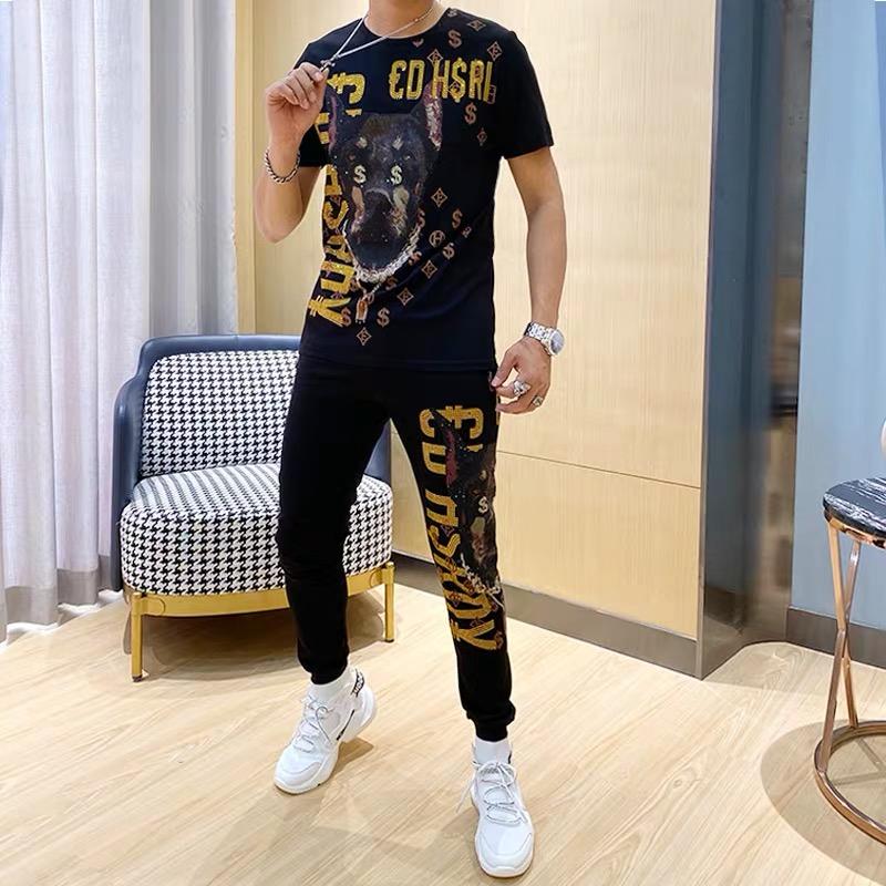 Men's Tracksuits Summer 2022 Sportswear T-shirt+pants Casual Rhinestones Slim Joggers, As shown
Men's Tracksuits Summer 2022 Sportswear T-shirt+pants Casual Rhinestones Slim Joggers, As shown