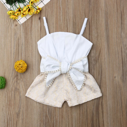 Citgeett Summer 14Years Sexy Toddler Kid Baby Girl Lace Sling Openwork Bow Rompers Top Outfit Fashion Clothes 220707