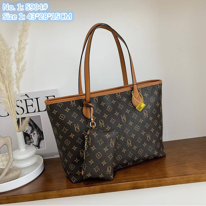 Wholesale ladies shoulder bags 2 styles classic letter printing tote bag large-capacity contrast leather leisure handbag two-piece fashion mobile phone coin purse, Brown-5904#-1
Wholesale ladies shoulder bags 2 styles classic letter printing tote bag large-capacity contrast leather leisure handbag two-piece fashion mobile phone coin purse, Brown-5904#-1