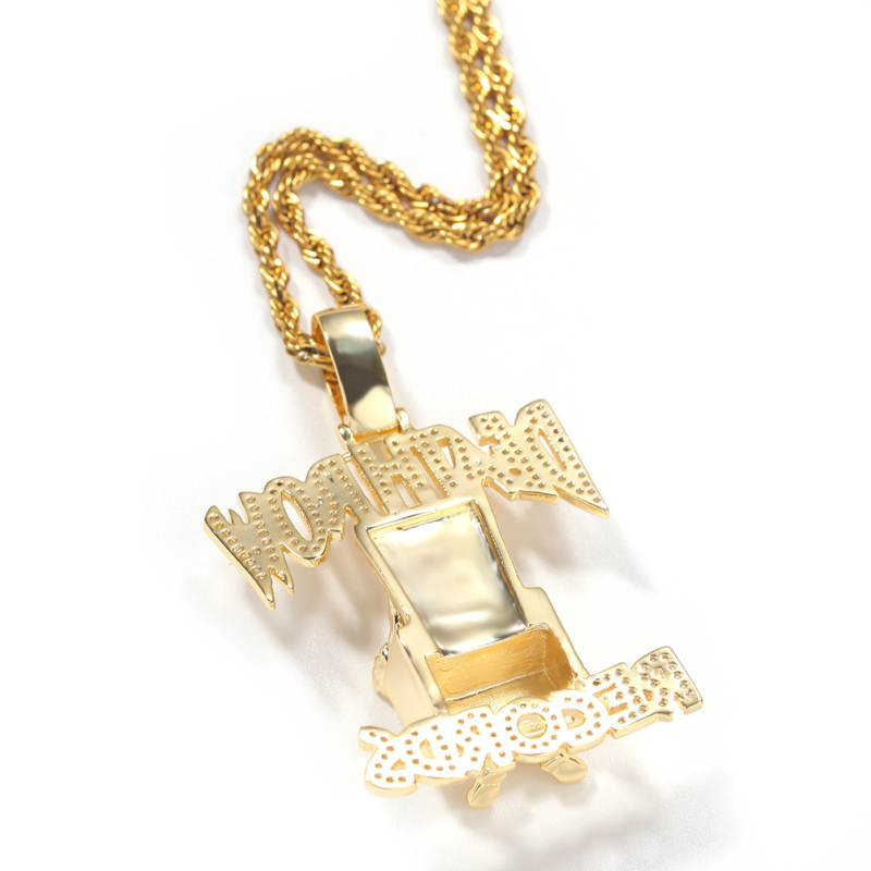 Fashion Hip Hop Rock Style CZ DEATHROW Pendant Necklace Gold Stainless Steel Chain Necklace for Cool Men