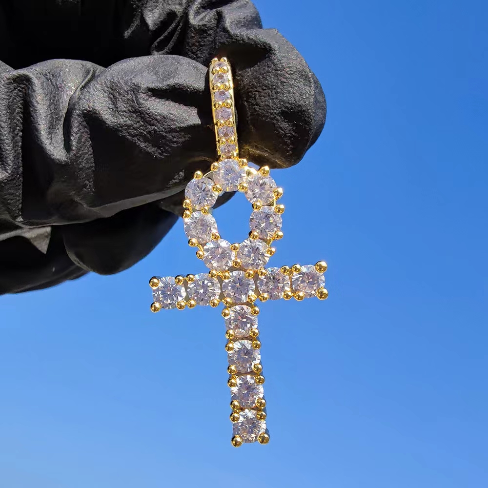 Hip Hop Cross Key Pendant Necklace Jewelry Bling Diamond Stone 18k Real Gold Plated Jewelry