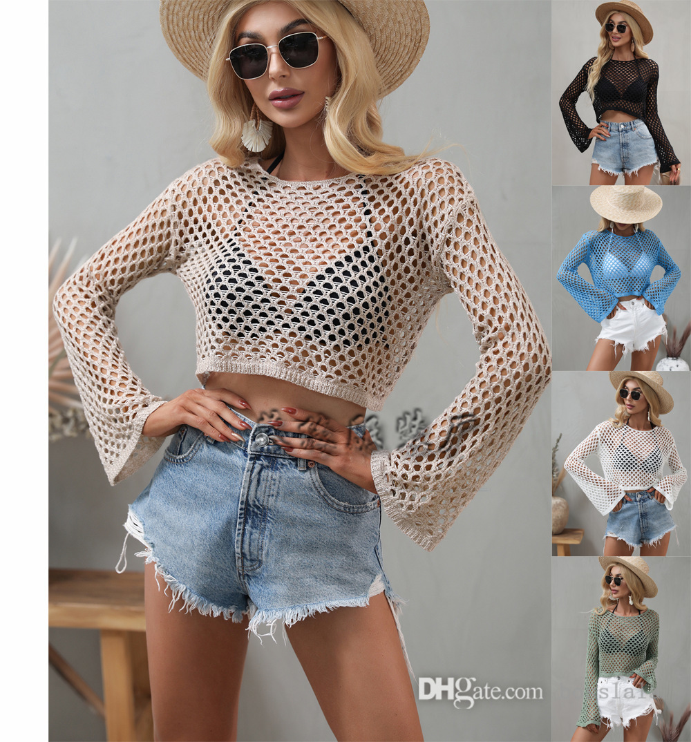 2022 Summer New Style Sweater Flare Sleeve Loose Tops Round Neck Hollow Out Knit Shirt For Women, White
2022 Summer New Style Sweater Flare Sleeve Loose Tops Round Neck Hollow Out Knit Shirt For Women, White
