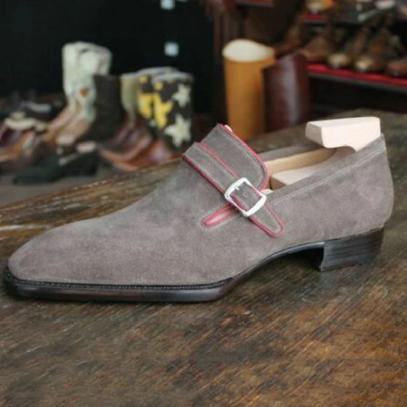 Monk Shoes Men Faux Suede Low Heel Solid Color Buckle Professional Classic Comfortable Business Formal Shoes CP230