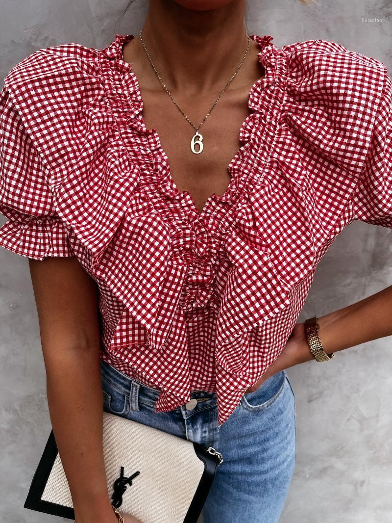 Women' Blouses & Shirts 2022 Fashion Plaid Women Summer Ruffles Short Sleeve Casual For Streetwear, Red
Women' Blouses & Shirts 2022 Fashion Plaid Women Summer Ruffles Short Sleeve Casual For Streetwear, Red