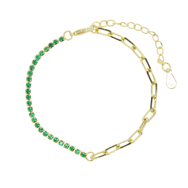 Rainbow CZ Tennis Bracelet for Women - Gold Paper Clip k Chain, Round Bezel Crystal Colorful Bracelets Jewelry