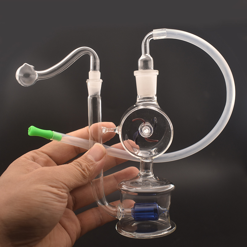 High Quality Glass Bong Hookah Windmill Honeycomb Water Pipe Bong Tobacco 7.5 Inch with 10mm Male Glass Oil Burner Pipe and Hose