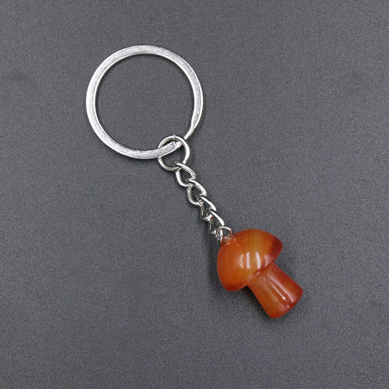 Mini Mushroom Statue Key rings Chains Tiger's Eye Amethyst Rose Quartz Charms Keychains Healing Crystal Keyrings