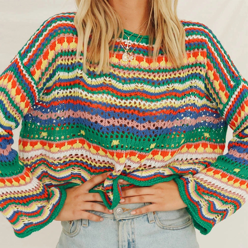 Indie Color Striped Pullovers Chic Women Long Sleeve Loose Sweaters Y2K Aesthetic Retro Knitted Crop Top Tees Streetwear
Indie Color Striped Pullovers Chic Women Long Sleeve Loose Sweaters Y2K Aesthetic Retro Knitted Crop Top Tees Streetwear