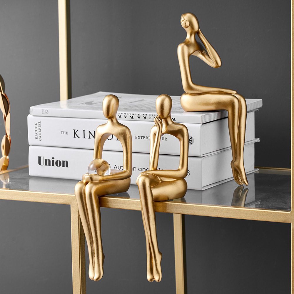Figurines for Indoor Decoration Home Accessories Nordic Living Room Decor Resin Embellishments Humanoid Gold Abstract Statue