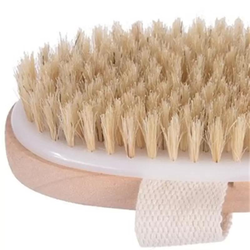 Handheld portable shower brush Natural Wooden Wet Dry Skin Body Bristle Brush Soft SPA Brush Bath Massager Fy5034