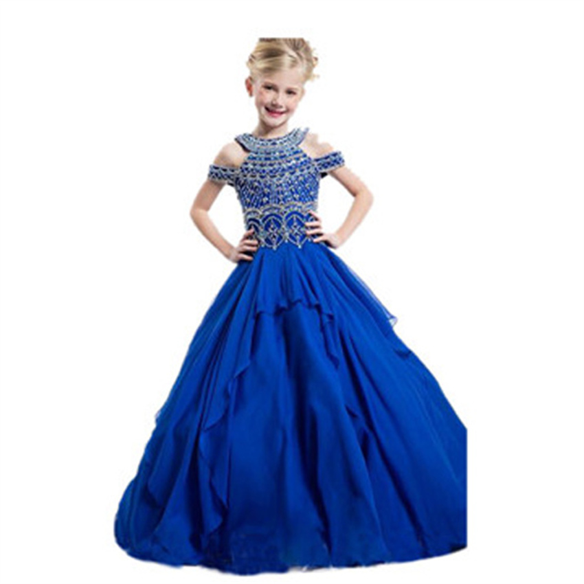 Wholesale Blue Crew Chiffon Neck Girls Pageant Dresses Princess Crystal Beads Kids Flower Girls Dress Birthday Party Gowns
Wholesale Blue Crew Chiffon Neck Girls Pageant Dresses Princess Crystal Beads Kids Flower Girls Dress Birthday Party Gowns