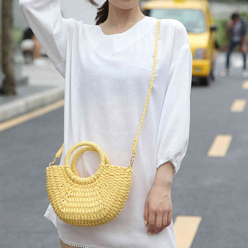 Evening Bags Candy Color Straw for Women Handbags Bohemian Wicker Woven Rattan Beach Bag Bali Travel Shoulder Crossbody Boho Purse 220507