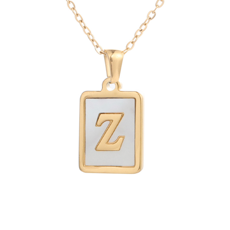 Golden Necklace A-Z Alphabet Stainless Steel Shell Square Pendants Jewelry Letters Name
