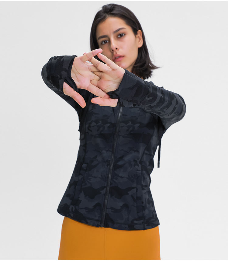 New set women's sports hooded jacket slim stretch print running zipper yoga jacket, Black
New set women's sports hooded jacket slim stretch print running zipper yoga jacket, Black