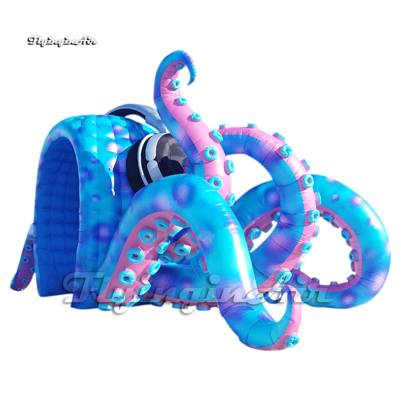 Outdoor Cartoon Animal Model Giant Inflatable Octopus Personalized DJ Booth Blue Air Blow Up Deep Sea Octopus With Headphone For Concert Stage